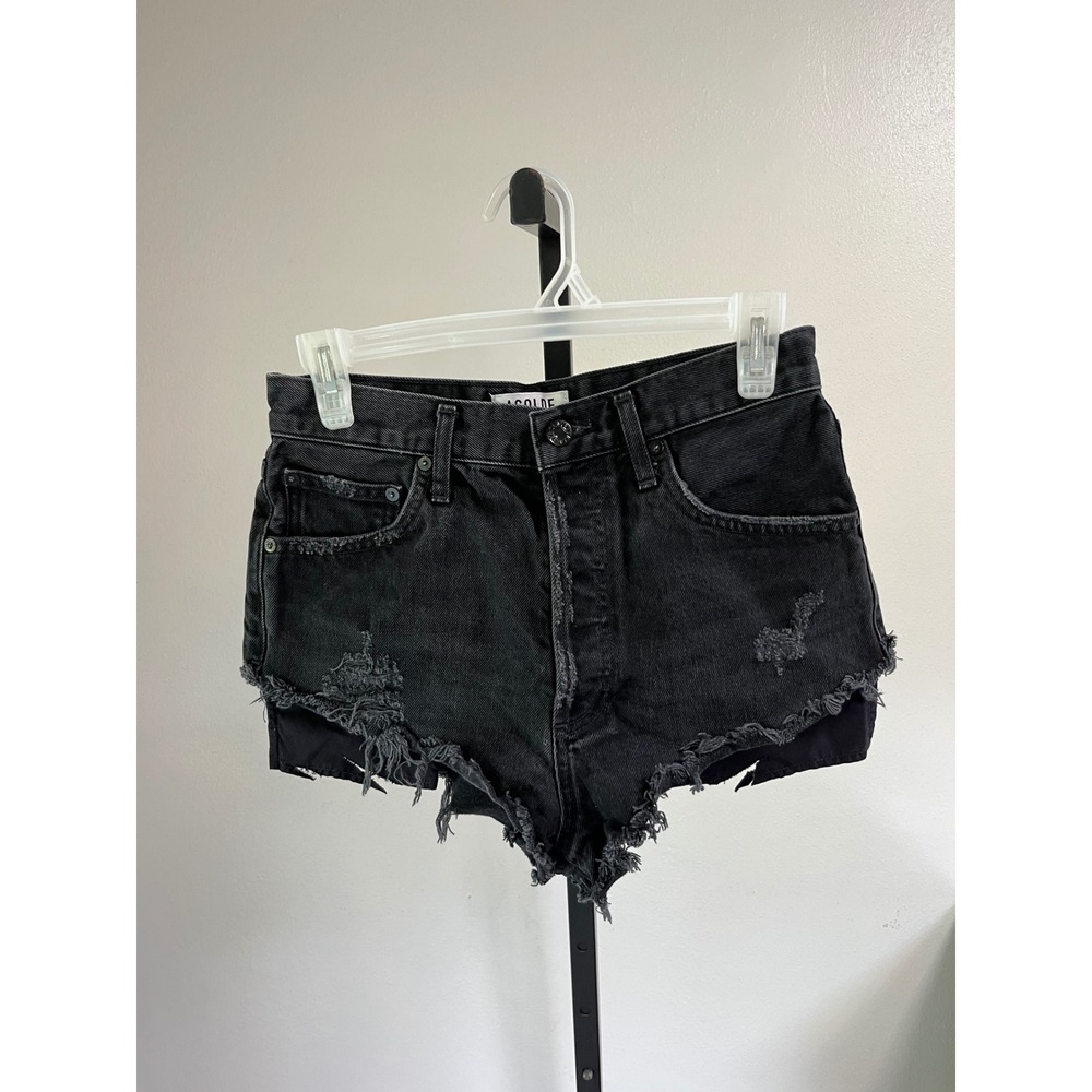 Agolde Dee DIY Micro Denim Shorts Black Distressed High Rise Size 27 A083-998